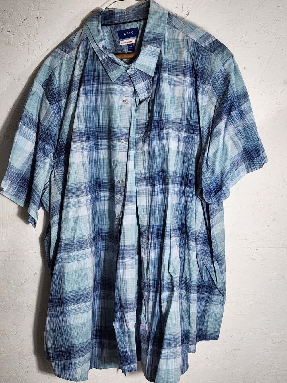 APT 9 Plaid Blue Cotton Long Sleeve Button Up Shirt 2XB